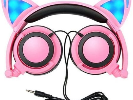 ZoeeTree Cat Ear Headphones, Kids Headphones Flashing Glowing Cosplay Fancy Foldable Over-Ear Gaming Headsets with LED Flash Light for Children,Compatible for iPhone 6S,Android Phone (Pink) on Sale