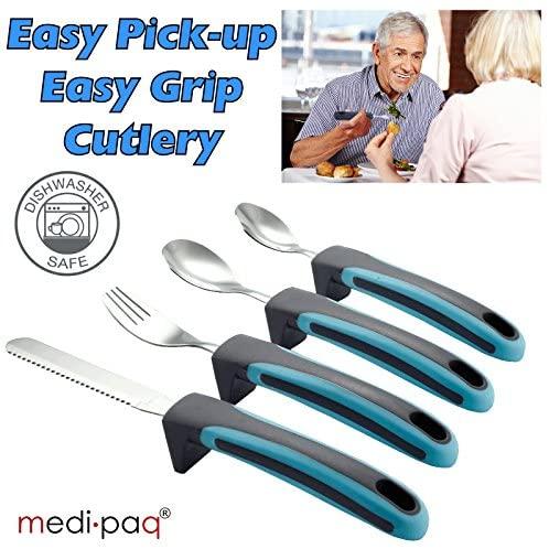 BunMo Easy Grip Cutlery - Great for The Elderly, Disabled Or Those Suffering with Tremors and Trembling Hands. Easy Pick up. (1x Set) Fashion