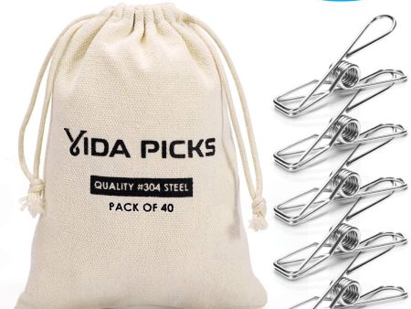 Wire Clothespins Laundry Chip Clips-40 Pack Bulk Clothes Pins with Heavy Duty, Durable Clamp Metal Clothes Pegs Multi-purpose for Outdoor Clothesline by Vida Picks Discount