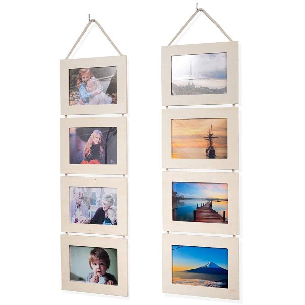 Wallniture Wood Photo Collage Picture Frame Natural No Finish Total 8 Opening for 4x6 Inch Photos Wall Mountable Ready to Hang Vertical Gallery Décor Online Hot Sale