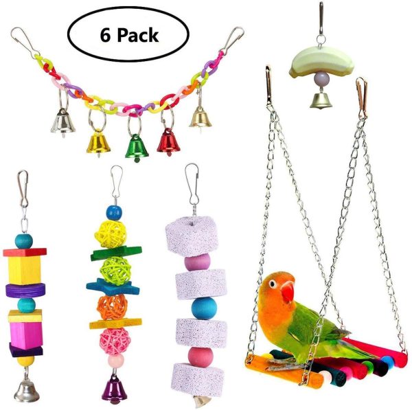 BWOGUE 5pcs Bird Parrot Toys Hanging Bell Pet Bird Cage Hammock Swing Toy Hanging Toy for Small Parakeets Cockatiels, Conures, Macaws, Parrots, Love Birds, Finches on Sale