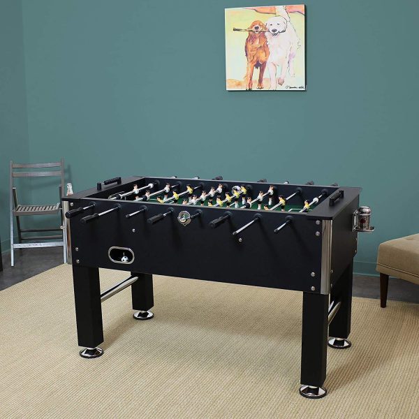 Sunnydaze Foosball Table - 55-Inch Recreational Game - Chrome Plated Steel Rods - 2 Durable Drink Holders - 4 Sturdy Leg Levelers for Competitive Football Gaming - Sports Arcade Soccer for Game Room Sale