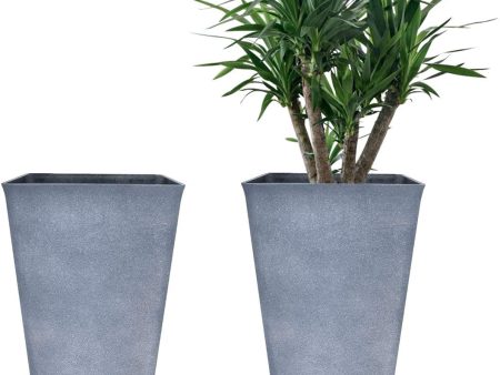 La Jolíe Muse Tall Planters 26 Inch Large Flower Pots Pack 2, Indoor and Outdoor Patio Deck Resin Rectangular Planters, Weathered Gray Fashion