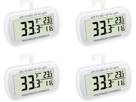 Waterproof Refrigerator Fridge Thermometer, Digital Freezer Room Thermometer, Max Min Record Function Large LCD Screen and Magnetic back for Kitchen, Home, Restaurants (4 pack) Online now