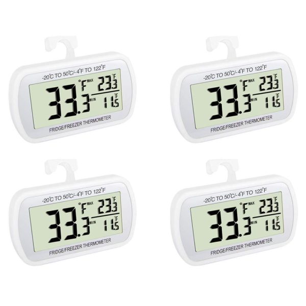 Waterproof Refrigerator Fridge Thermometer, Digital Freezer Room Thermometer, Max Min Record Function Large LCD Screen and Magnetic back for Kitchen, Home, Restaurants (4 pack) Online now