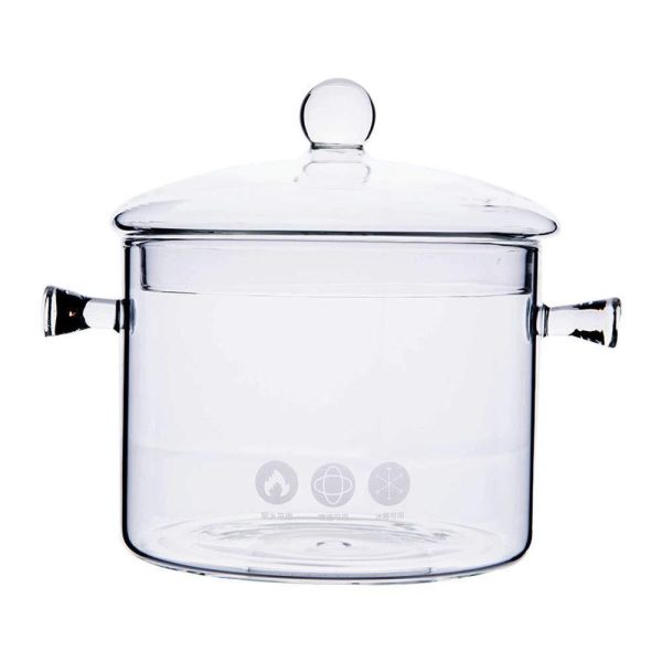 1.5L High Borosilicate Heat-resistant Glass Clear Pasta Instant Noodle Pot Pan Stew Cooker Baby Food Milk Sauce Hot Pot with Lid Mini Size Cookware Sale