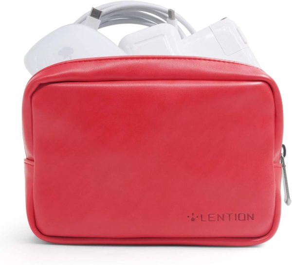 LENTION Split Leather Carrying Storage Pouch, Universal Electronic Accessories Sleeve Case for Laptop Tablet Power Adapter, MacBook Air Pro Charger, Wireless Mouse, Mac Gadget and More (Red) Online now