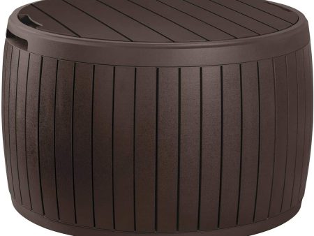 Keter Circa 37 Gallon Round Deck Box, Patio Table for Outdoor Cushion Storage, Brown Online Sale