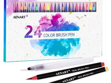 Watercolor Real Brush Pens Set, 24 Vibrant Markers with 1 Refillable Water Brush Pen for Artists and Beginner, Flexible Brushes Tip for Calligraphy Lettering Coloring Hand Writing Sketching Sale