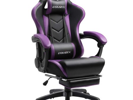 Dowinx Gaming Chair Ergonomic Racing Style Recliner with Massage Lumbar Support, Office Armchair for Computer PU Leather E-Sports Gamer Chairs with Retractable Footrest (Black&Purple) Online Sale