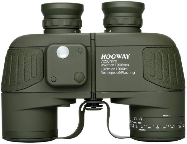 Hooway 7x50 Waterproof Fogproof Military Marine Binoculars w Internal Rangefinder & Compass for Navigation,Boating,Fishing,Water Sports,Hunting and More on Sale