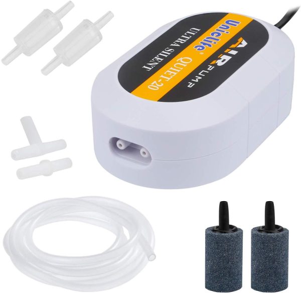 Uniclife Aquarium Air Pump Dual Outlet with Accessories for Up to 100 Gallon Tank For Discount