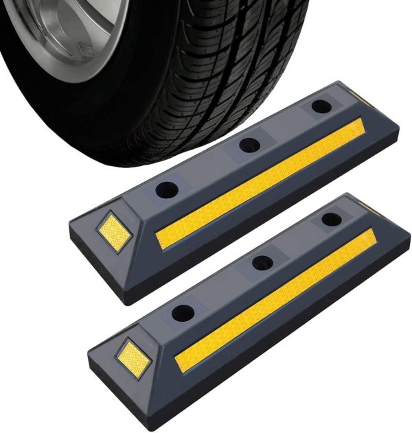 2 Pack Heavy Duty Rubber Parking Blocks Wheel Stop for Car Garage Parks Wheel Stop Stoppers Professional Grade Parking Rubber Block Curb w Yellow Refective Stripes for Truck RV, Trailer 21.25 (L) Online Hot Sale