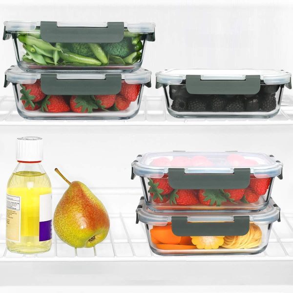 [5-Packs, 30 Oz] Glass Meal Prep Containers with Lifetime Lasting Snap Locking Lids Glass Food Containers,Airtight Lunch Container,Microwave, Oven, Freezer and Dishwasher Safe Sale