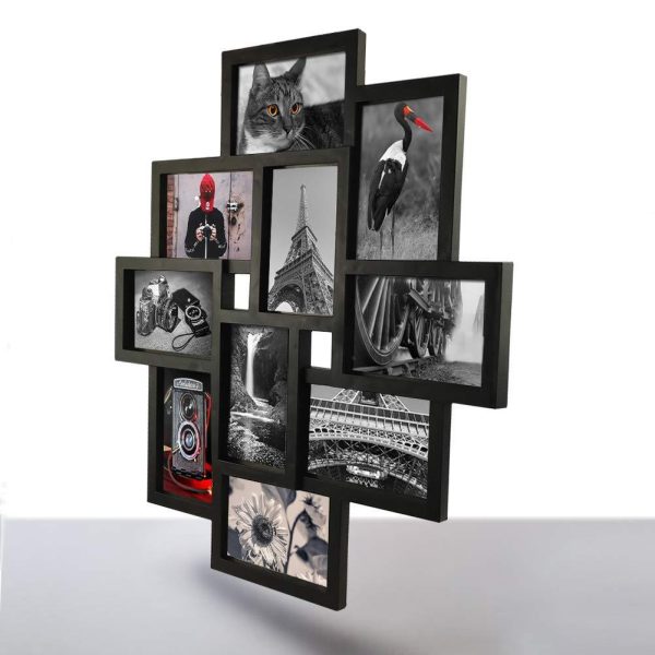 10 Opening 4x6 Black Collage Picture Frame Wall Hanging for 4 by 6 inch Multiple Photo Frames by Amazing Roo For Sale