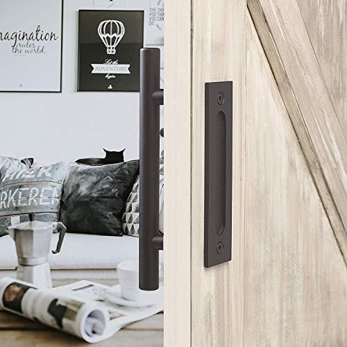 MJC & Company - 12  Square Modern Sliding Barn Door Handle Pull Flush Combo and Privacy Lock - Indoor Outdoor Hardware Set - Black Powder Coated Steel for Bedroom, Bathroom, Closet, Shed, or Gate on Sale