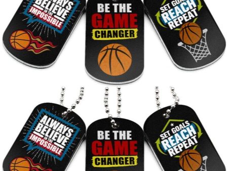 (6-Pack) Basketball Motivational Dog Tag Necklaces - Basketball Gifts in Bulk for Basketball Team Accessories - Basketball Party Favors Sports Prizes Awards for Youth Teen Boys Girls Adults Men Women Supply