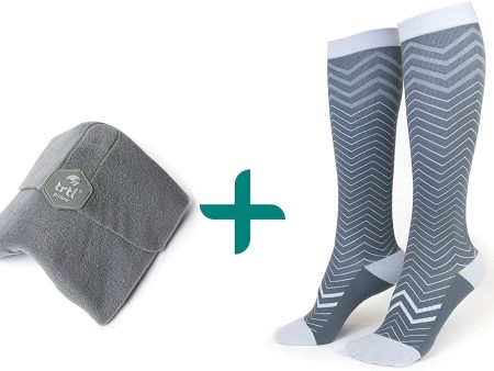 trtl Pillow & Trtl Socks Bundle - Scientifically Proven Super Soft Neck Support Travel Pillow & Trtl Compression Socks (Grey Pillow & Seattle Socks Size Small) For Cheap