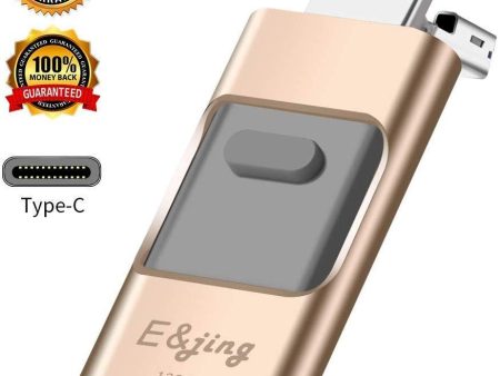 USB Flash Drive for iPhone_ E&jing iPhone Flash Drive 128GB Type C iPhone External Storage USB C 3.0 photostick Mobile for iPhone,Android Type C,PC Photo iPhone Picture Stick (Gold) Discount