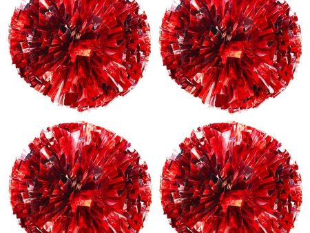 TTSAM 4 Pack (2 Pair) Metallic Foil Cheerleader Pom Poms & Plastic Ring Cheer Poms with Baton Handle Cheerleading Pompoms for Sports Party Dance Team Accessories Cheering Squad Spirit (Red & Silver) Fashion