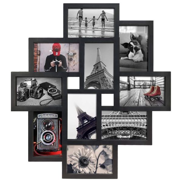 10 Opening 4x6 Black Collage Picture Frame Wall Hanging for 4 by 6 inch Multiple Photo Frames by Amazing Roo For Sale