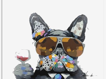 Bignut Art Oil Painting Hand Painted Funny Animal Wine and Dog Cool Wall Art on Canvas Framed Wall Decor for Living Room Bedroom Office (24x24 Inches, Wine Dog) For Sale