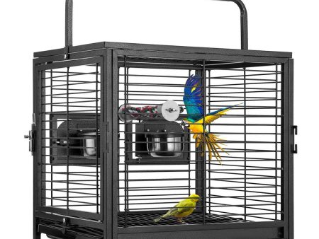 VIVOHOME 18 Inch Heavy Duty Wrought Iron Travel Carrier Portable Bird Parrot Cage with Feeding Bowls and Rope Perch Supply