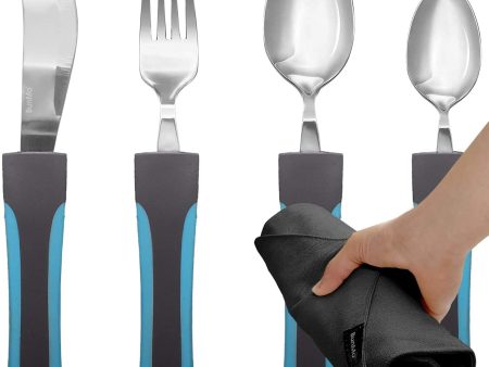 BUNMO Adaptive Utensils - Weighted Knives Forks and Spoons Silverware Set for Elderly People Disability Parkinsons Arthritis Aid Handicapped Hand Muscle Weakness Large Grip Built Up Utensils For Cheap