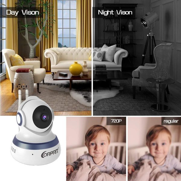 Wireless Security Camera, HD 1080P Baby Monitor Home Surveillance IP Came with Cloud Storage Night Vision, Pan Tilt, Two Way Talk by Android iOS App by corprit Hot on Sale