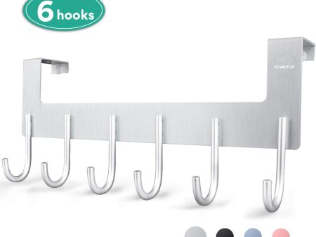 ACMETOP Over The Door Hook Hanger, Heavy-Duty Organizer for Coat, Towel, Bag, Robe - 6 Hooks, Aluminum, Brush Finish (Silver) Sale