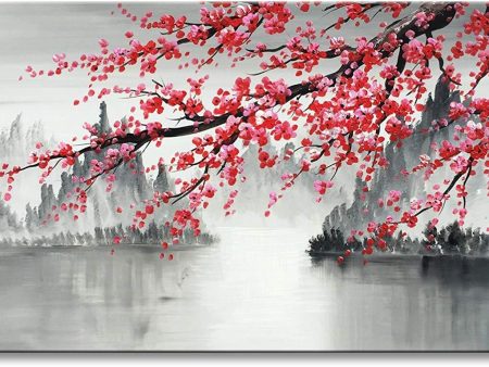 Large Traditional Chinese Painting Hand Painted Plum Blossom Canvas Wall Art Modern Black and White Landscape Oil Painting for Living Room Fashion