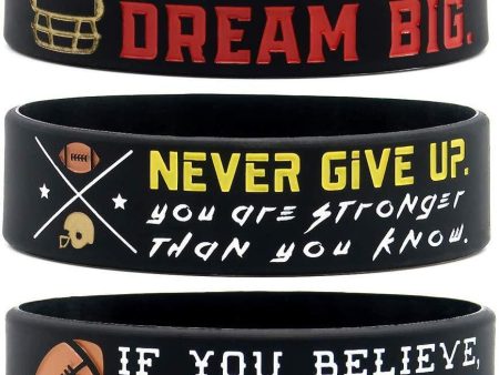 (6-Pack) Motivational Football Wristbands with Sports Quotes - Football Gifts Jewelry Accessories for Football Players Team Awards Party Favors - Unisex for Men Women Youth Teen Girls Boys Supply