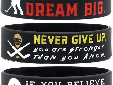 (6-Pack) Motivational Hockey Wristbands with Sports Quotes - Hockey Gifts Jewelry Accessories for Hockey Players Team Awards Party Favors - Unisex for Men Women Youth Teen Girls Boys Online Hot Sale