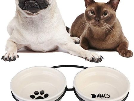 Ymachray Pet Feeder Double Ceramic Bowl for Small Dogs and Cats Sale