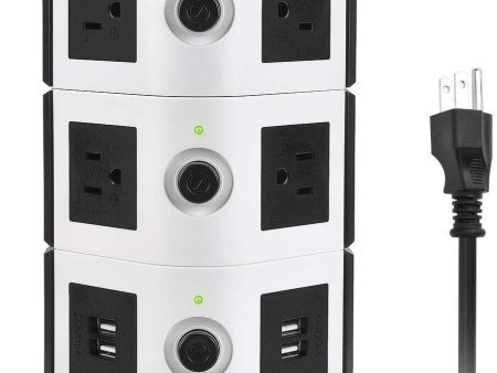 Power Strip Tower JACKYLED Surge Protector Electric Charging Station 3000W 13A 10 Outlets 4 USB Ports with 16AWG 6.5ft Heavy Duty Extension Cord Universal for Home Office Discount