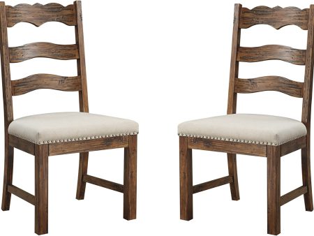 Emerald Home Furnishings  Bay Rustic Brown Dining Chair with Upholstered Seat, Ladder Back, And Nailhead Trim, Set of Two Hot on Sale