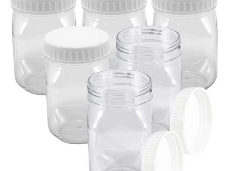 Upper Midland Products 16 oz Clear Plastic Jars 6 Pack Screw on Lids Wide Mouth BPA Free Storage Containers For Cheap