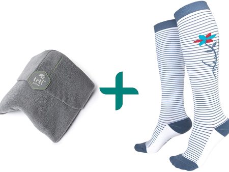 trtl Pillow & Trtl Socks Bundle - Scientifically Proven Super Soft Neck Support Travel Pillow & Trtl Compression Socks (Grey Pillow & Kyoto Socks Size Medium) Hot on Sale