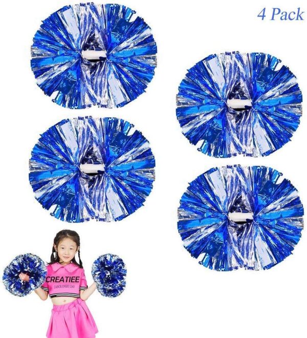 4Pcs Metallic Cheerleading Pom Poms for Kids, Creatiee 2 Pair Cheerleader Cheering Squad Pompoms for Boy Girl School Sports Games Team Spirit Cheer For Sale