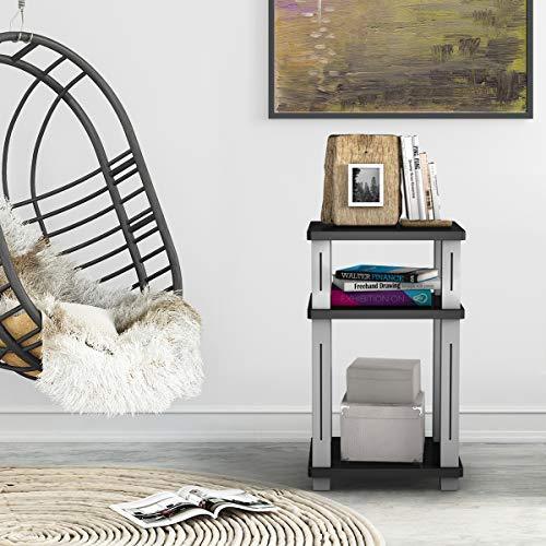 Tangkula End Table, 3-Tier Square Wood Storage Shelf Display Shelving Night Stand Sofa Side Table for Home Office (2, Black) Cheap