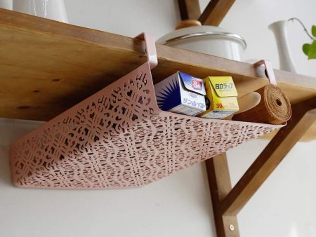 ZGXY Under Shelf Basket, White & Pink Rack, Slides Under Shelves for Storage, Easy to Install，Space on Kitchen Pantry Desk Bookshelf Cupboard-Pink Supply