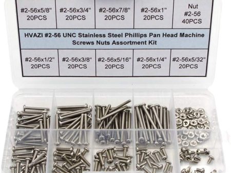 HVAZI #2-56 UNC Stainless Steel Phillips Pan Head Machine Screws Nuts Assortment Kit (#2-56UNC) For Cheap