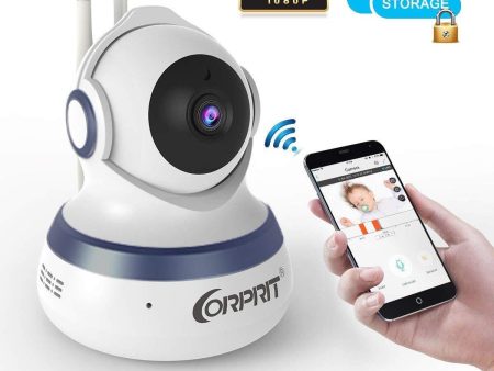 Wireless Security Camera, HD 1080P Baby Monitor Home Surveillance IP Came with Cloud Storage Night Vision, Pan Tilt, Two Way Talk by Android iOS App by corprit Hot on Sale