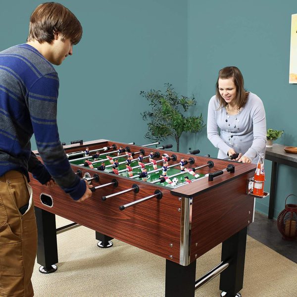 Sunnydaze 55-Inch Faux Wood Foosball Table with Folding Drink Holders, Sports Arcade Soccer for Game Room Online now