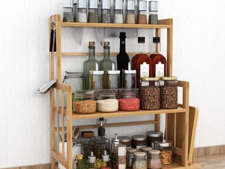 Tribesigns 3-Tier Standing Spice Rack Kitchen Bathroom Countertop Storage Organizer with Knife Holder & Chopping Board Rack, Bamboo Spice Bottle Jars Rack Holder with Adjustable Shelf Fashion