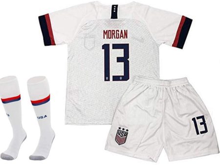 SPPORR Alex Morgan #13 USA National Team Home 2019 2020 Season Kids Youth Sport T-Shirt & Shorts & Socks White Black Online