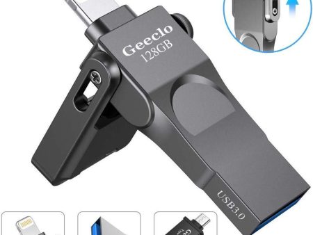 USB 3.0 Flash Drive for iPhone Geeclo iPhone Flash Drive 128GB iPhone External Storage USB 3.0 photostick Mobile for iPhone Computers Photo iPhone Picture Stick (Gray) For Discount