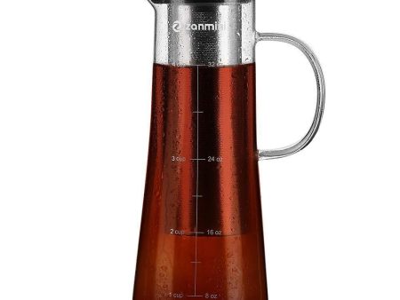 zanmini Cold Brew Coffee Maker, 6 in 1 Glass Infusion Pitcher(1 Quart 32 oz) with 304 Stainless Steel Filter and High-Grade Glass Pitcher for Hot Cold Coffee, Tea, Fruit, Juice, Milk and Beer Sale