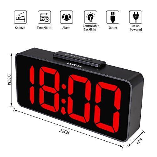 ZHPUAT Digital Alarm Clock with 8.9 Large LED Display, Dimmer, Snooze and Alarm Control Function for Bedrooms with USB Charger, Battery Backup(Red) Online Hot Sale