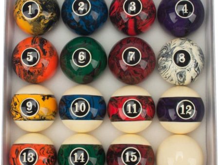 GSE Games & Sports Expert 2 1 4-Inch Professional Regulation Size Marble Swirl Style Billiards Pool Ball Complete Set on Sale